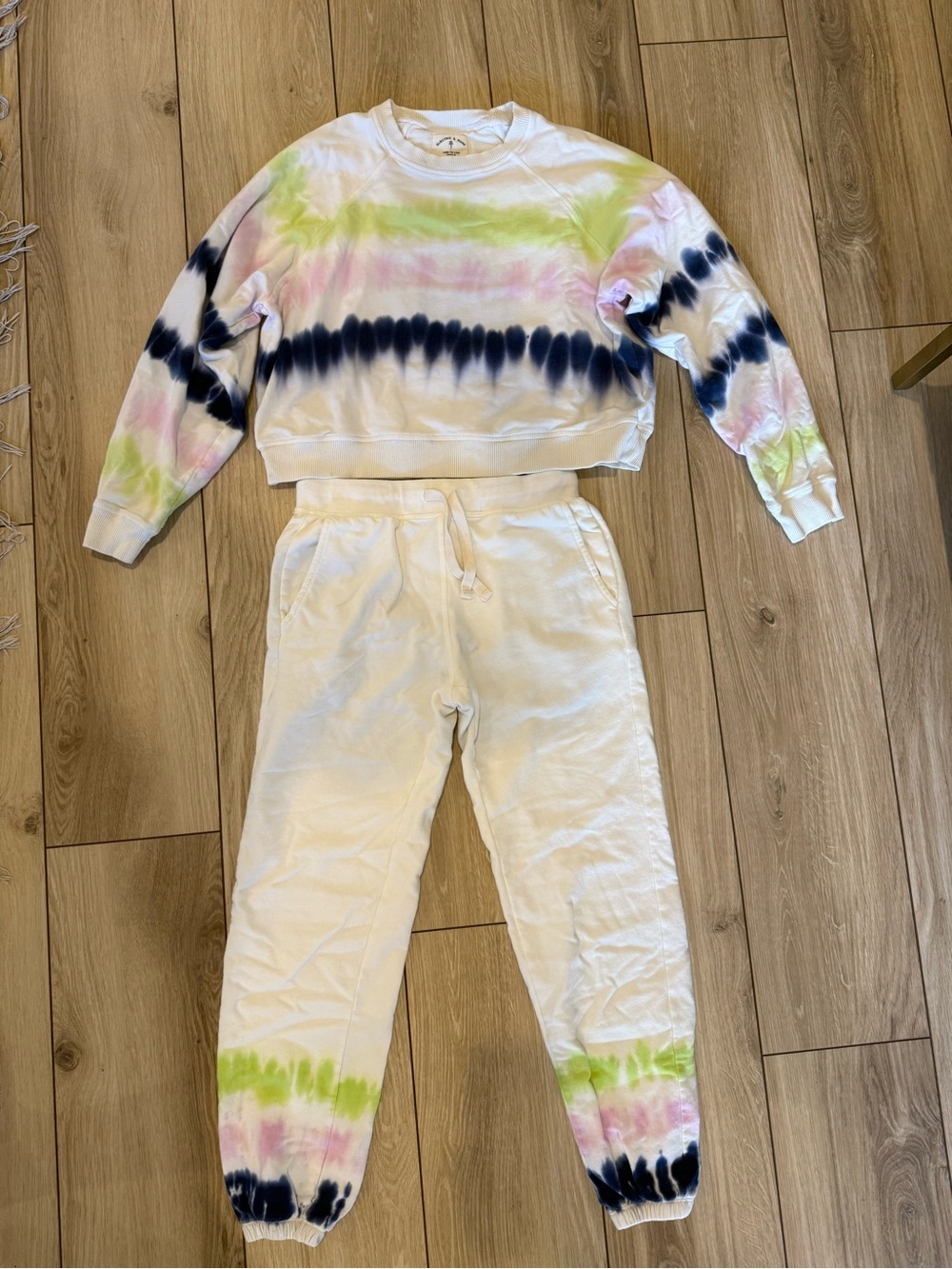 Electric & Rose Tie-Dye Sweatshirt & Jogger Set - White with Pink, Lime & Navy
